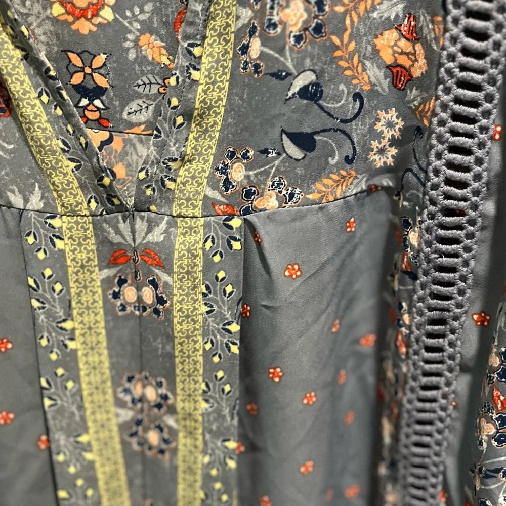 Knox Rose Blue Floral Boho Peasant Blouse - Picture 5 of 7
